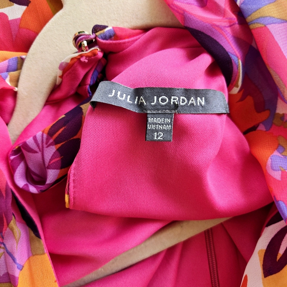JULIA JORDAN Fushia Floral Halter V Neck Surplice Faux Wrap Sleeveless Belted 12 - Picture 8 of 10